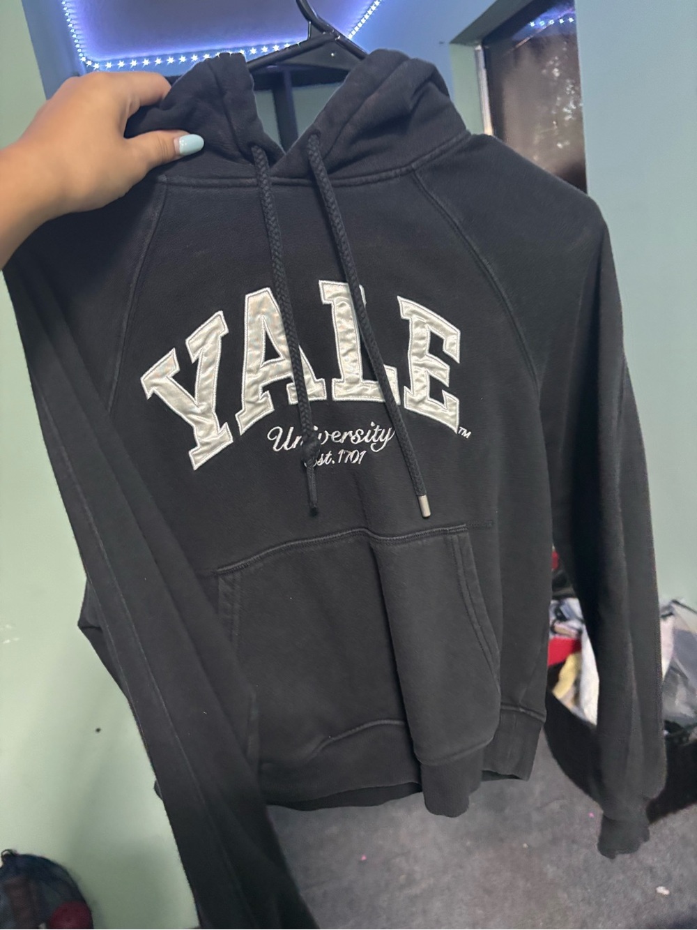 Women's black hoodie with drawstrings